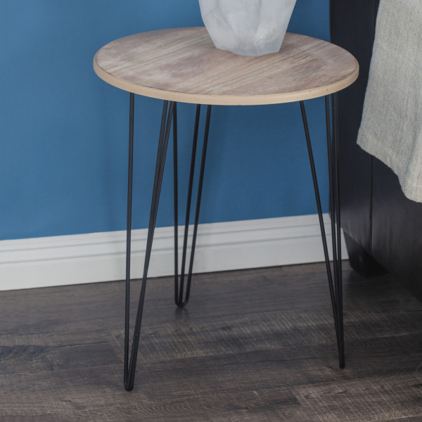 606599 Brown Wood and Metal Modern Accent Table, 22" x 18" x 18"