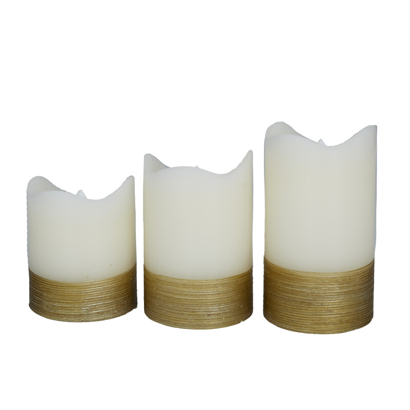 606612 Gold Gold Wax Traditional Flameless Candle Set Of 3 6 5 4 H 17