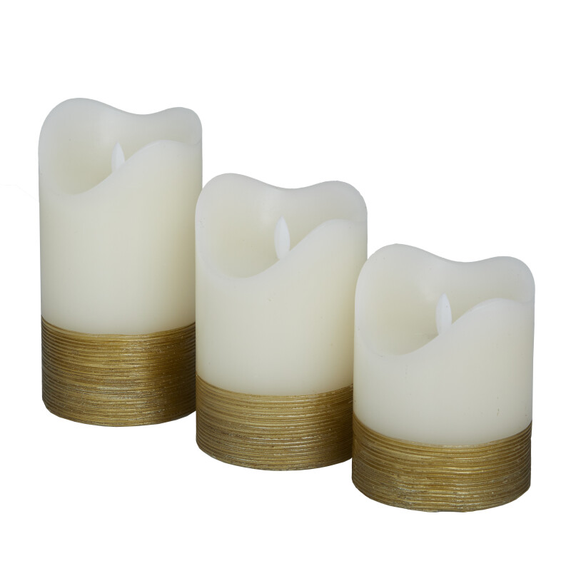 606612 Gold Gold Wax Traditional Flameless Candle Set Of 3 6 5 4 H 3