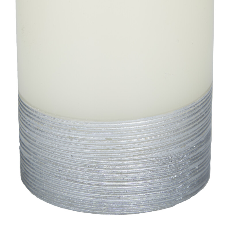 606613 Silver Silver Wax Traditional Flameless Candle Set Of 3 5 6 4 H 9