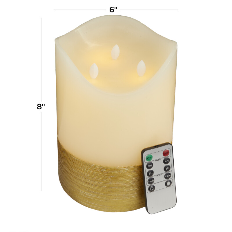 606618 White White Wax Traditional Flameless Candle 6 X 6 X 8 19