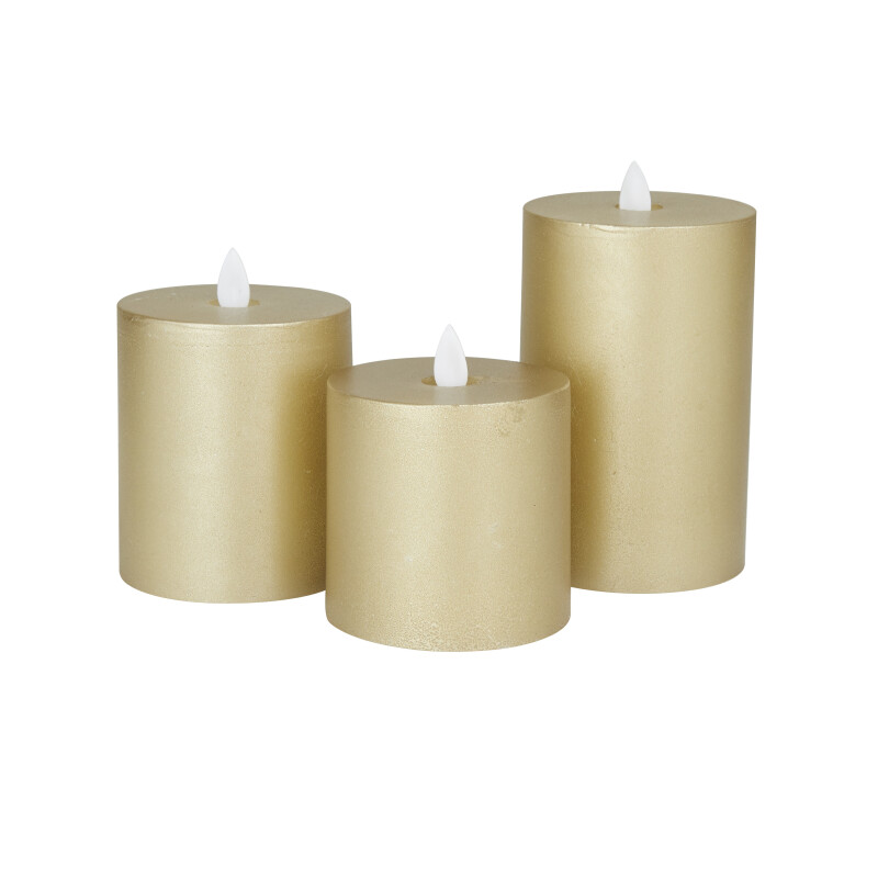 606619 Gold Wax Traditional Flameless Candle Set of 3