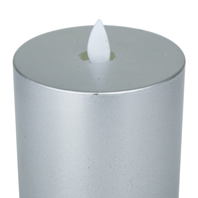 606620 Silver Silver Wax Traditional Flameless Candle Set Of 3 6 4 4 H 9