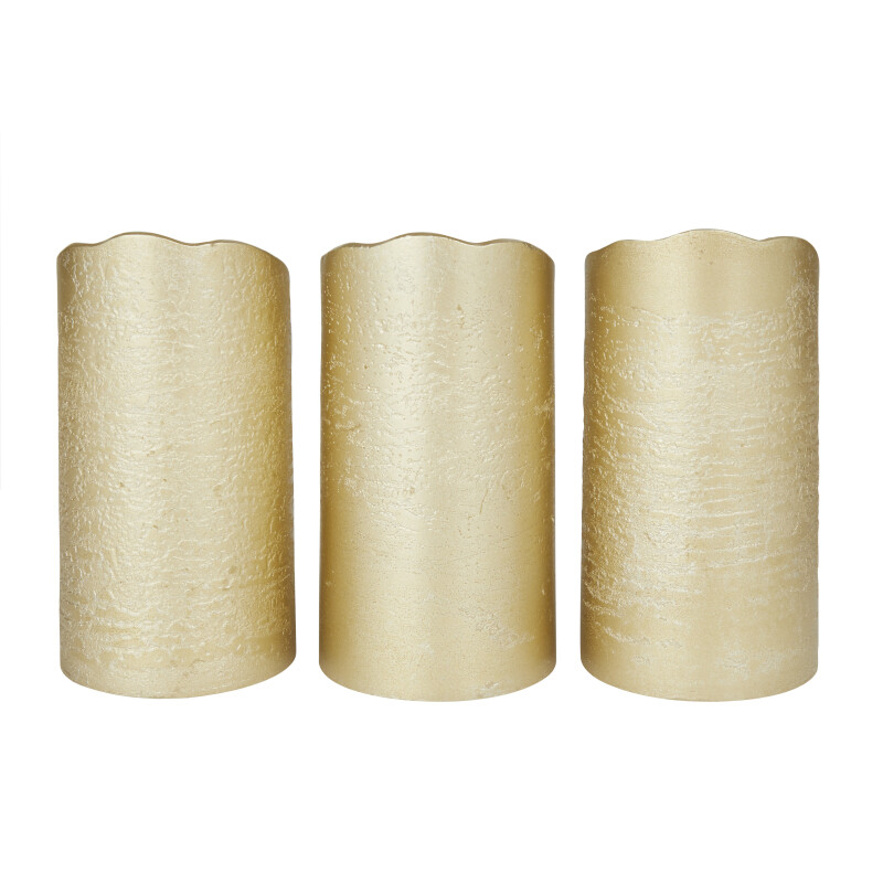 606621 Gold Gold Wax Traditional Flameless Candle Set Of 3 6 6 6 H 17