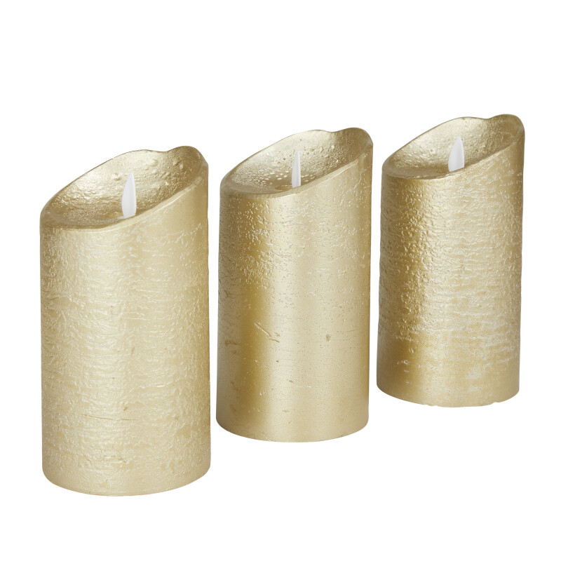 606621 Gold Gold Wax Traditional Flameless Candle Set Of 3 6 6 6 H 3