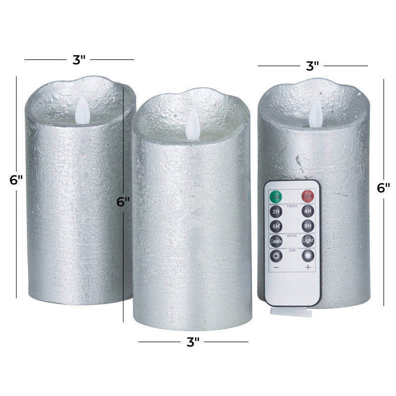 606622 Silver Silver Wax Traditional Flameless Candle Set Of 3 3 W 6 H 19