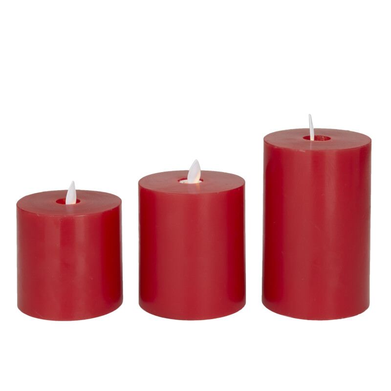 606631 Red Red Wax Traditional Flameless Candle Set Of 3 5 4 3 H 17