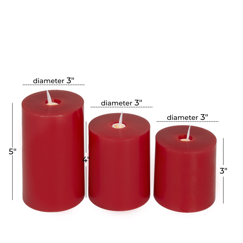 606631 Red Red Wax Traditional Flameless Candle Set Of 3 5 4 3 H 19