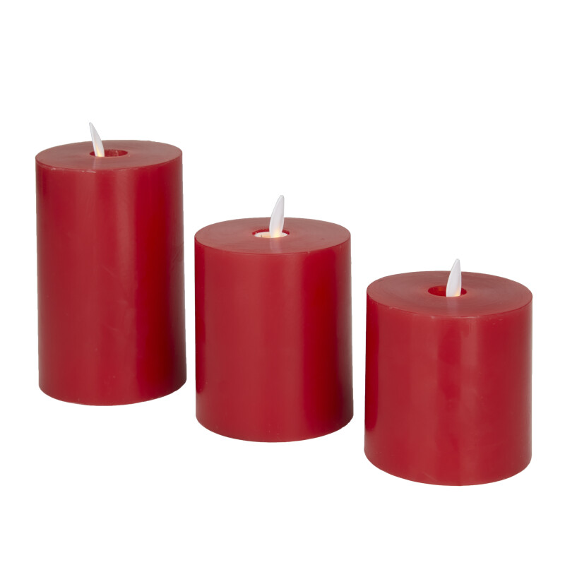 606631 Red Red Wax Traditional Flameless Candle Set Of 3 5 4 3 H 3