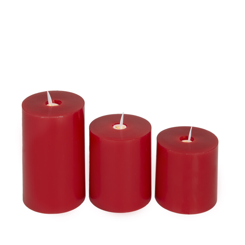 606631 Red Wax Traditional Flameless Candle Set of 3