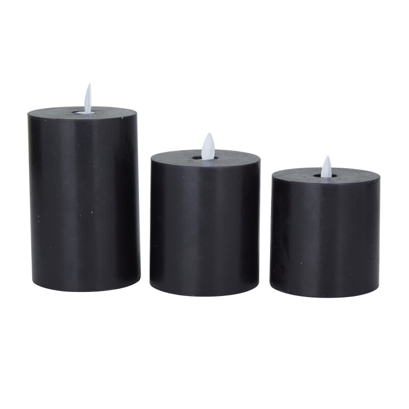606632 Black Black Wax Traditional Flameless Candle Set Of 3 4 5 3 H 17