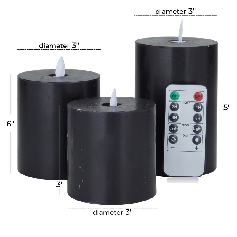 606632 Black Black Wax Traditional Flameless Candle Set Of 3 4 5 3 H 19