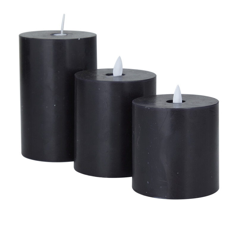 606632 Black Black Wax Traditional Flameless Candle Set Of 3 4 5 3 H 3