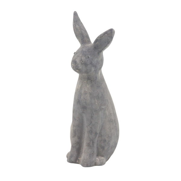 606637 Grey Polystone Farmhouse Rabbit Garden Sculpture, 18" x 5" x 7"