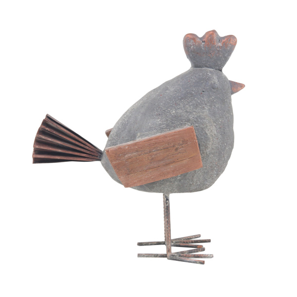 606638 Brown Grey Polystone Rustic Rooster Garden Sculpture 1