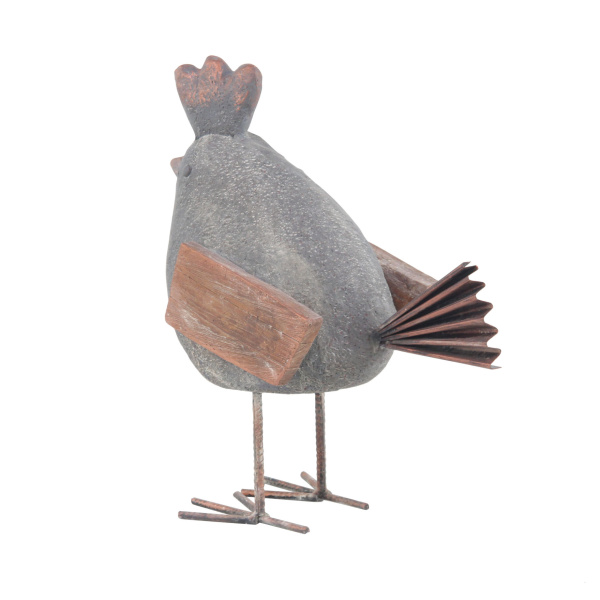 606638 Brown Grey Polystone Rustic Rooster Garden Sculpture