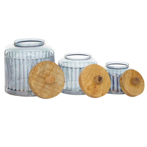 606676 Brown Set Of 3 Grey Glass Farmhouse Decorative Jar 4