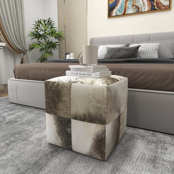 606742 White Grey Leather And Wood Glam Ottoman 4