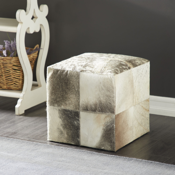 606742 White Grey Leather And Wood Glam Ottoman 5