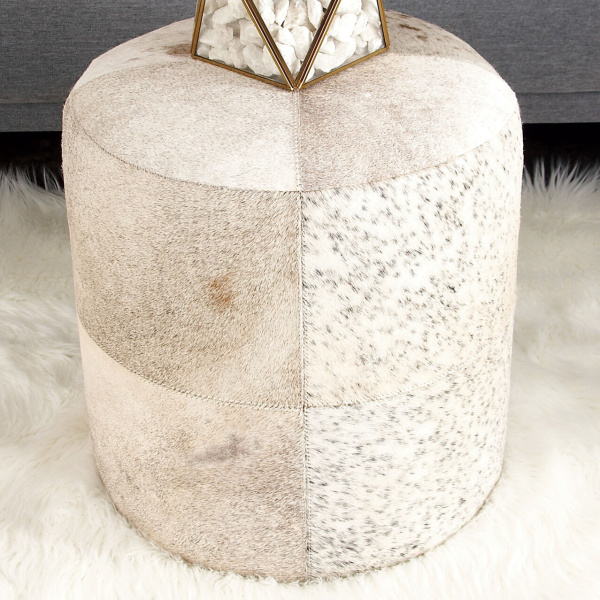 606744 White Grey Leather And Wood Glam Ottoman