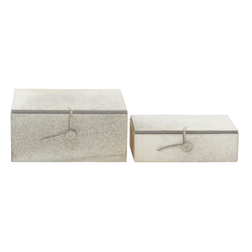 606751 Set of 2 Grey Leather Eclectic Box, 10", 11"