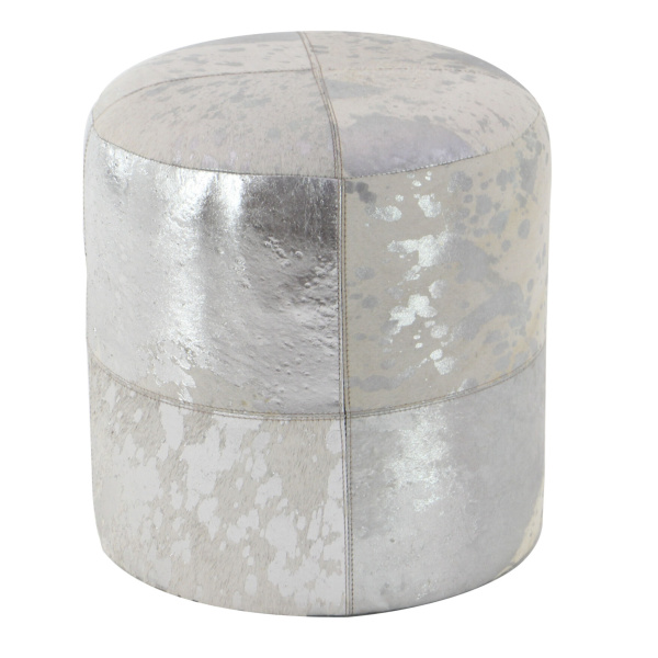 606754 Silver Leather And Wood Glam Ottoman 1