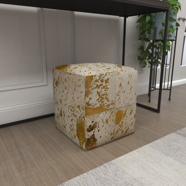 606755 White Gold Leather And Wood Glam Ottoman 7