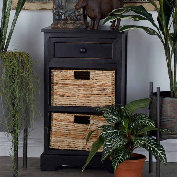 606778 Black Farmhouse Wood Storage Cabinet, 28" x 16"