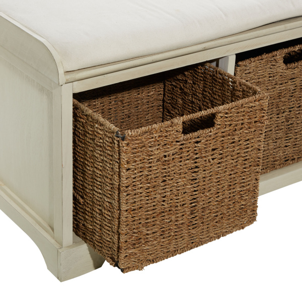 606785 Brown White Traditional Wood Storage Bench 6
