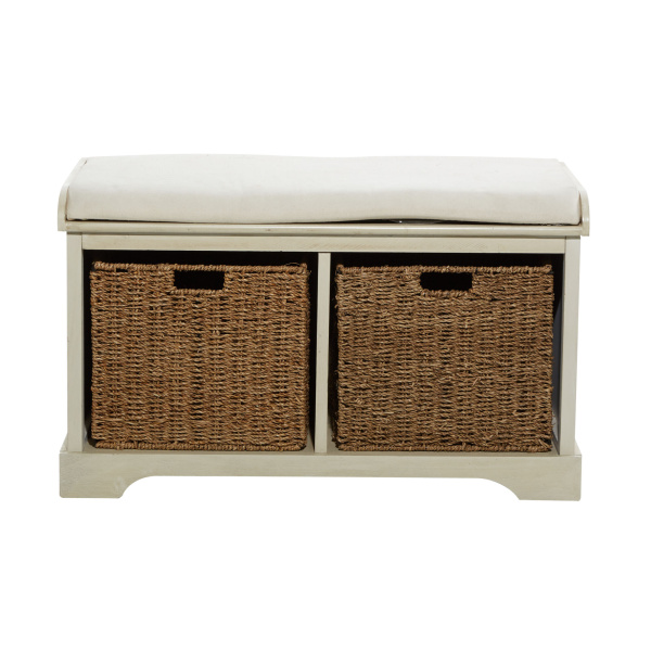 606785 Brown White Traditional Wood Storage Bench 8