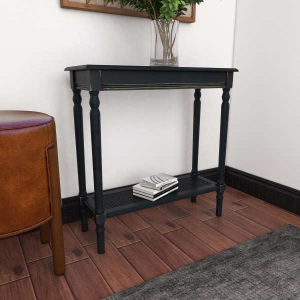 606808 Black Traditional Wood Console Table 32 X 31 02