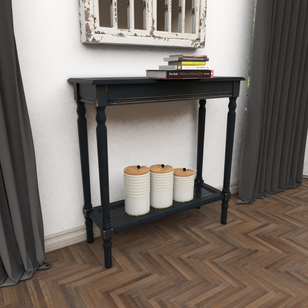 606808 Black Traditional Wood Console Table 32 X 31 04