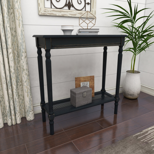 606808 Black Traditional Wood Console Table, 32" x 31"
