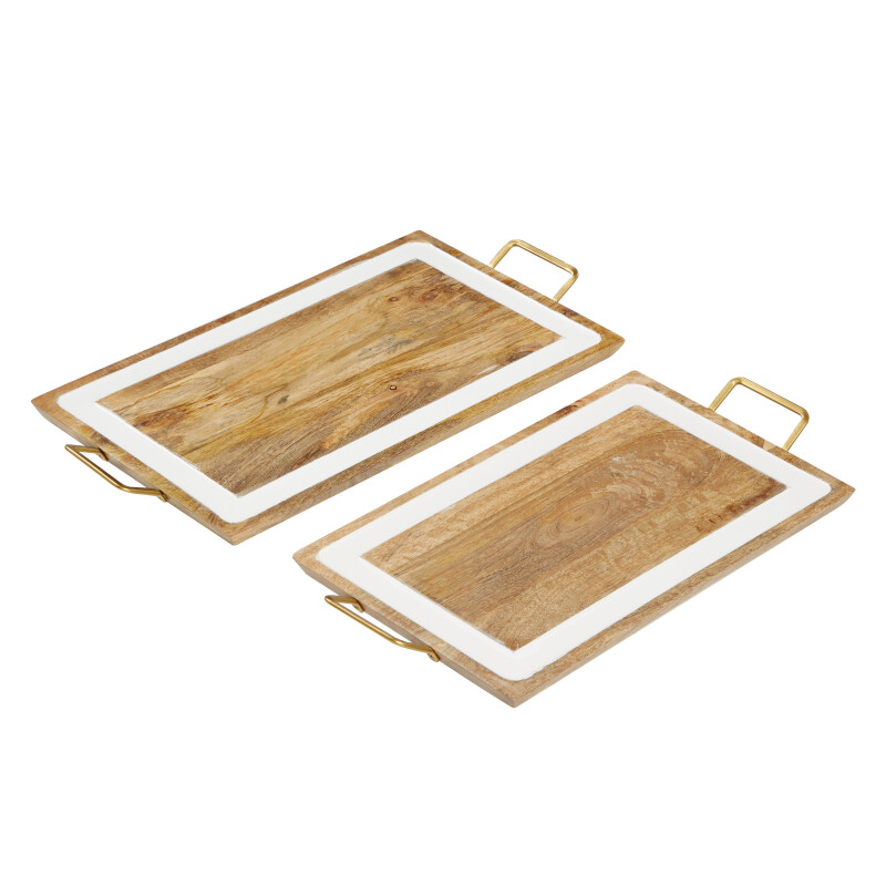 606881 Set Of 2 Brown Wood Modern Tray 5