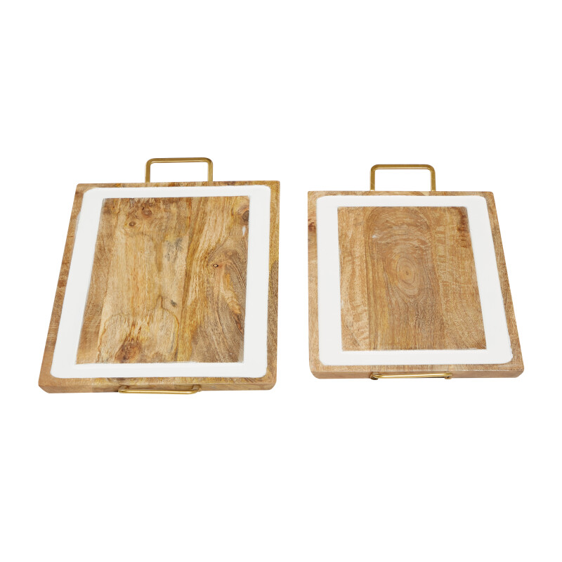 606881 Set Of 2 Brown Wood Modern Tray 6
