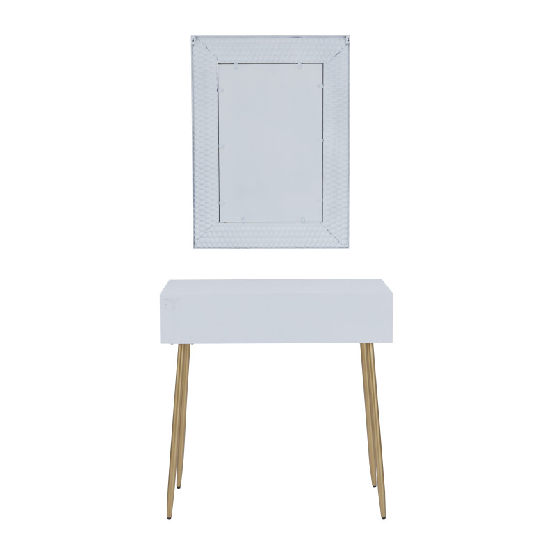 607001 White White Wood Contemporary Vanity With Stool Set Of 2 31 31 H 17