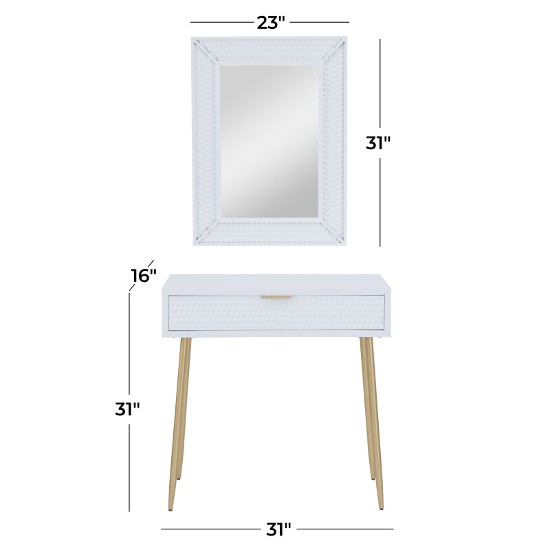 607001 White White Wood Contemporary Vanity With Stool Set Of 2 31 31 H 19