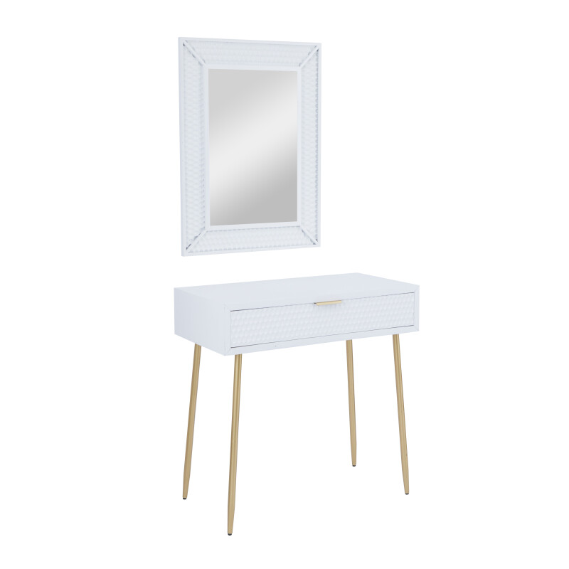 607001 White White Wood Contemporary Vanity With Stool Set Of 2 31 31 H 3