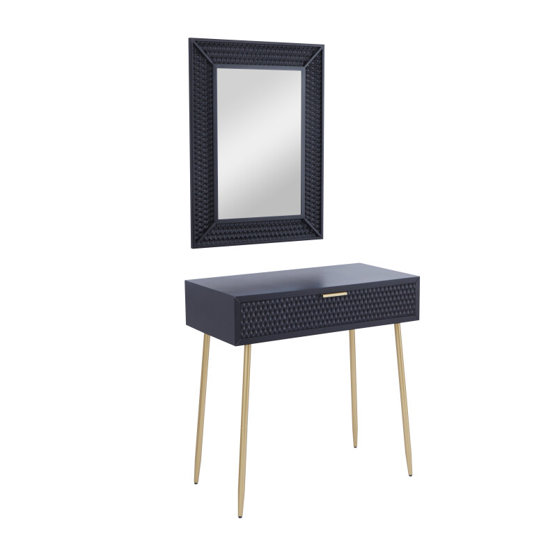 607002 Black Black Wood Contemporary Vanity With Stool Set Of 2 31 31 H 3