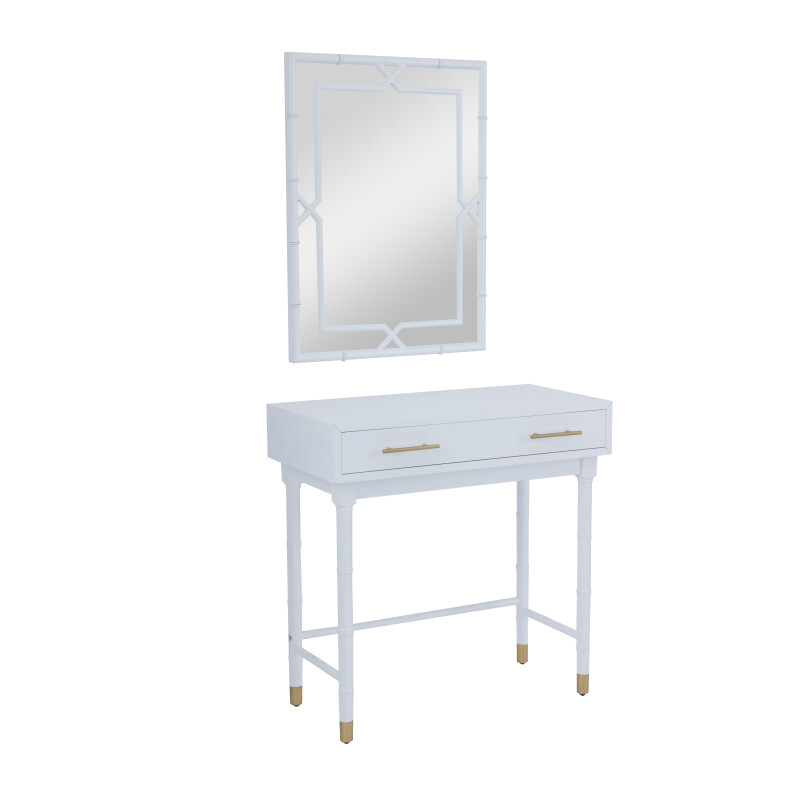 607003 White White Wood Traditional Vanity With Stool Set Of 2 31 31 H 3