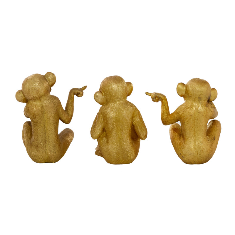 607037 Set Of 3 Gold Polystone Contemporary Monkey Sculpture 3