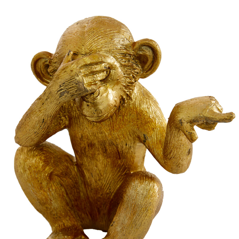 607037 Set Of 3 Gold Polystone Contemporary Monkey Sculpture 6