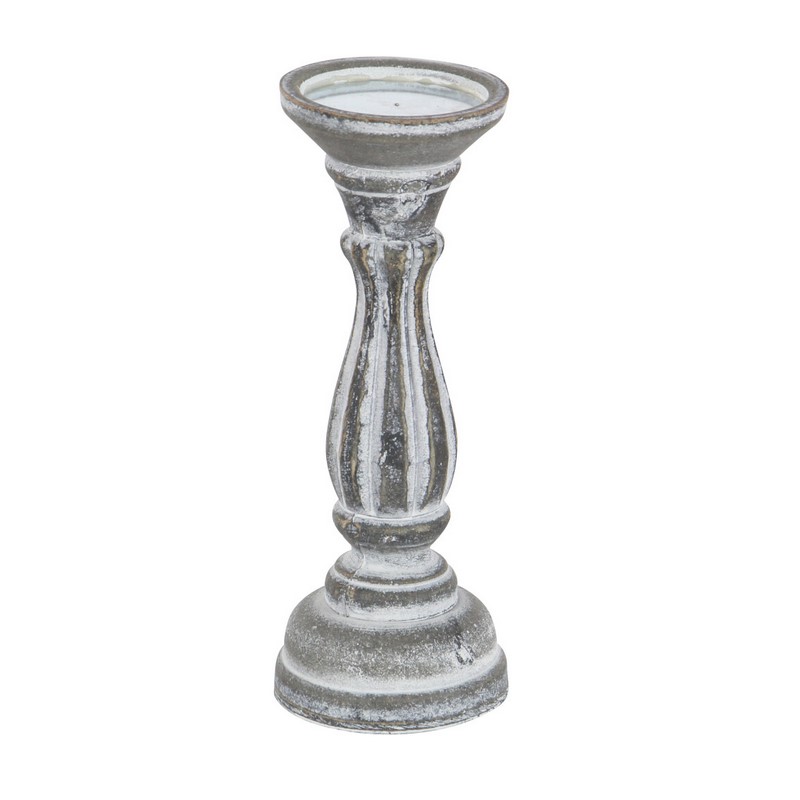 607057 White Grey Set Of 3 White Wood Traditional Candle Holder 10