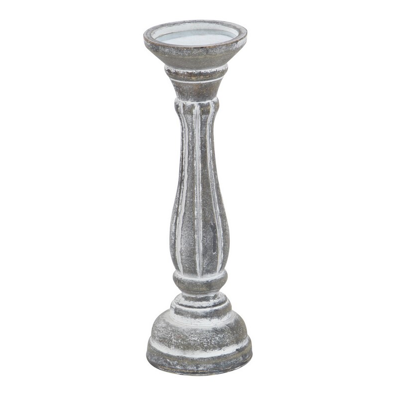 607057 White Grey Set Of 3 White Wood Traditional Candle Holder 6