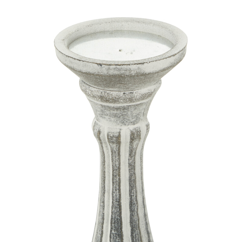 607057 White Grey Set Of 3 White Wood Traditional Candle Holder 7