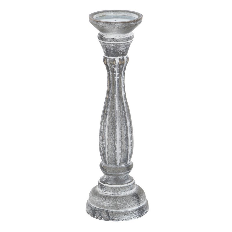 607057 White Grey Set Of 3 White Wood Traditional Candle Holder 9
