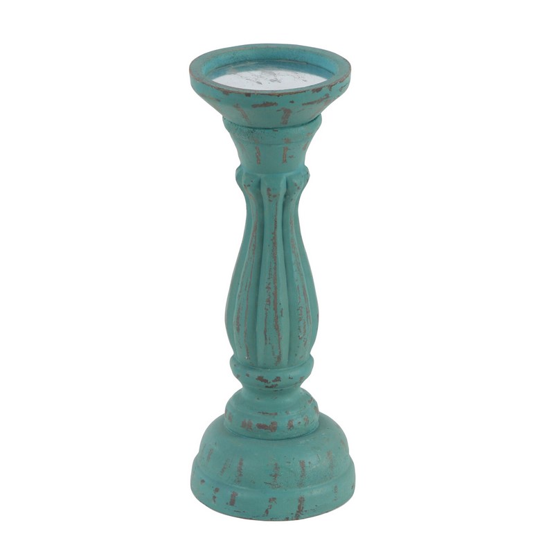 607059 Set Of 3 Blue Wood Traditional Candle Holder 3