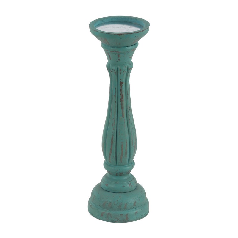 607059 Set Of 3 Blue Wood Traditional Candle Holder 4