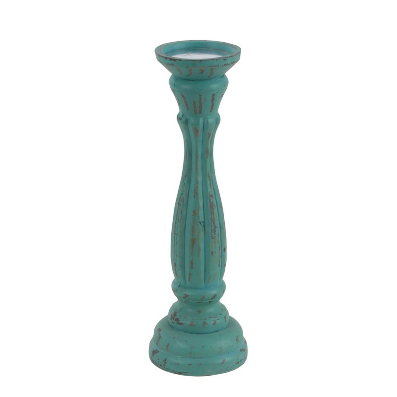 607059 Set Of 3 Blue Wood Traditional Candle Holder 5