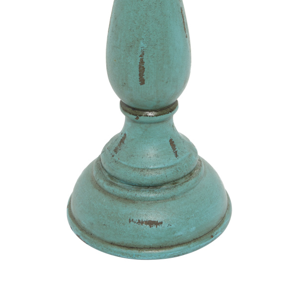 607061 Set Of 3 Teal Wood Traditional Candle Holder 2
